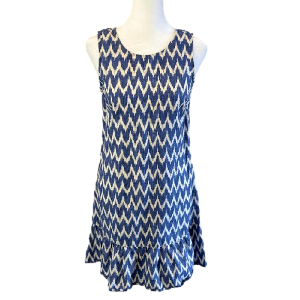 J. Crew Dress, linen/cotton blend, Blue & White, tie back, sleeveless, Size xxs